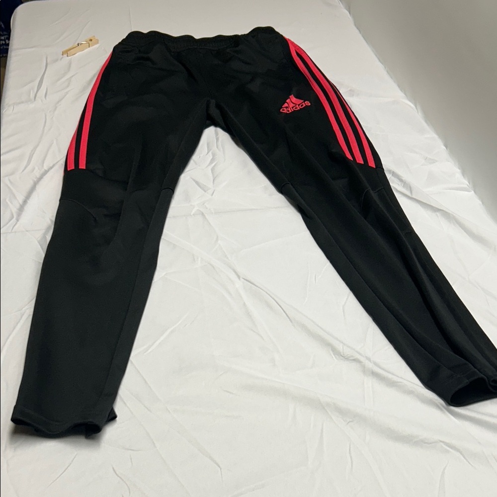 Adidas Kids Black Joggers with Pink Stripes